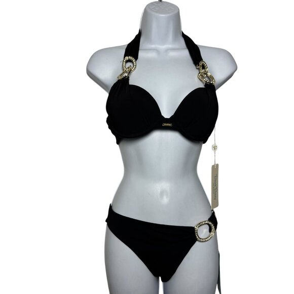 Beach Bunny Jesse Bikini Set Top: Medium & Tie Side Bottom: Small Black NWT - Picture 1 of 11